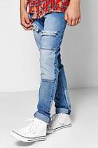Boohoo Mid Blue Denim Slim Fit Patchwork Jeans