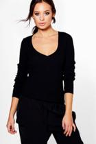 Boohoo Milly V-neck Rib Knit Jumper Black
