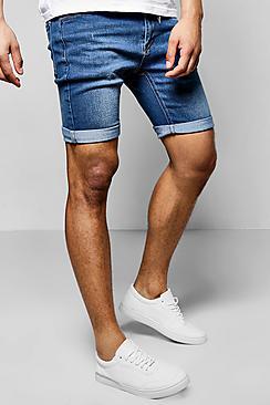Boohoo Skinny Fit Blue Washed Denim Shorts