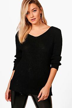 Boohoo Emily Rib V-neck Jumper