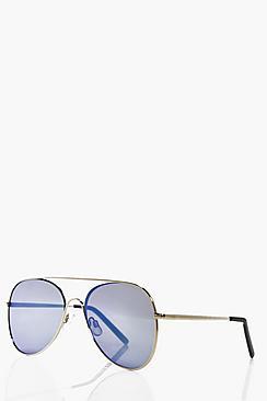 Boohoo Blue Mirrored Lens Aviator Sunglasses