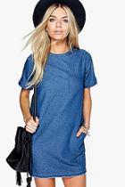 Boohoo Slouch Pocket Denim Dress