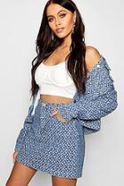 Boohoo Diamond Pattern Denim Skirt