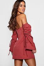 Boohoo Petite Meg Bardot Drawcord Sleeve Shift Dress