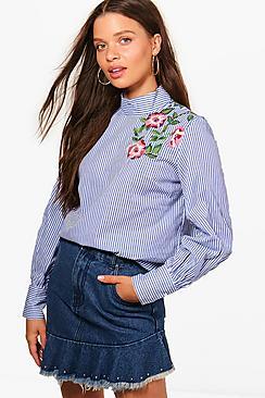 Boohoo Megan Striped Embroidered Shirt