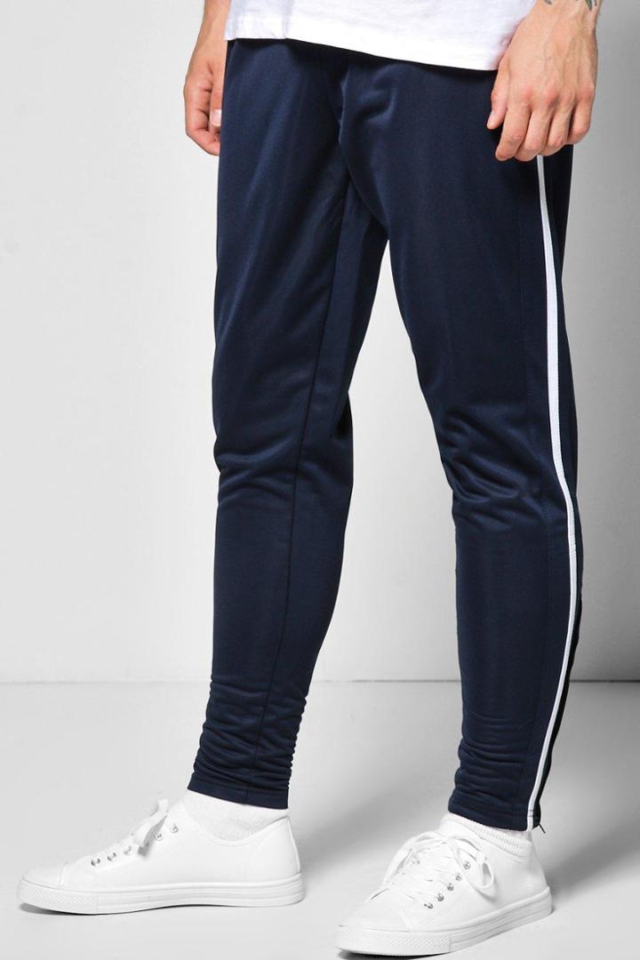 Boohoo Retro Tricot Stripe Joggers Navy