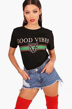 Boohoo Alexia Good Vibes Slogan Tee