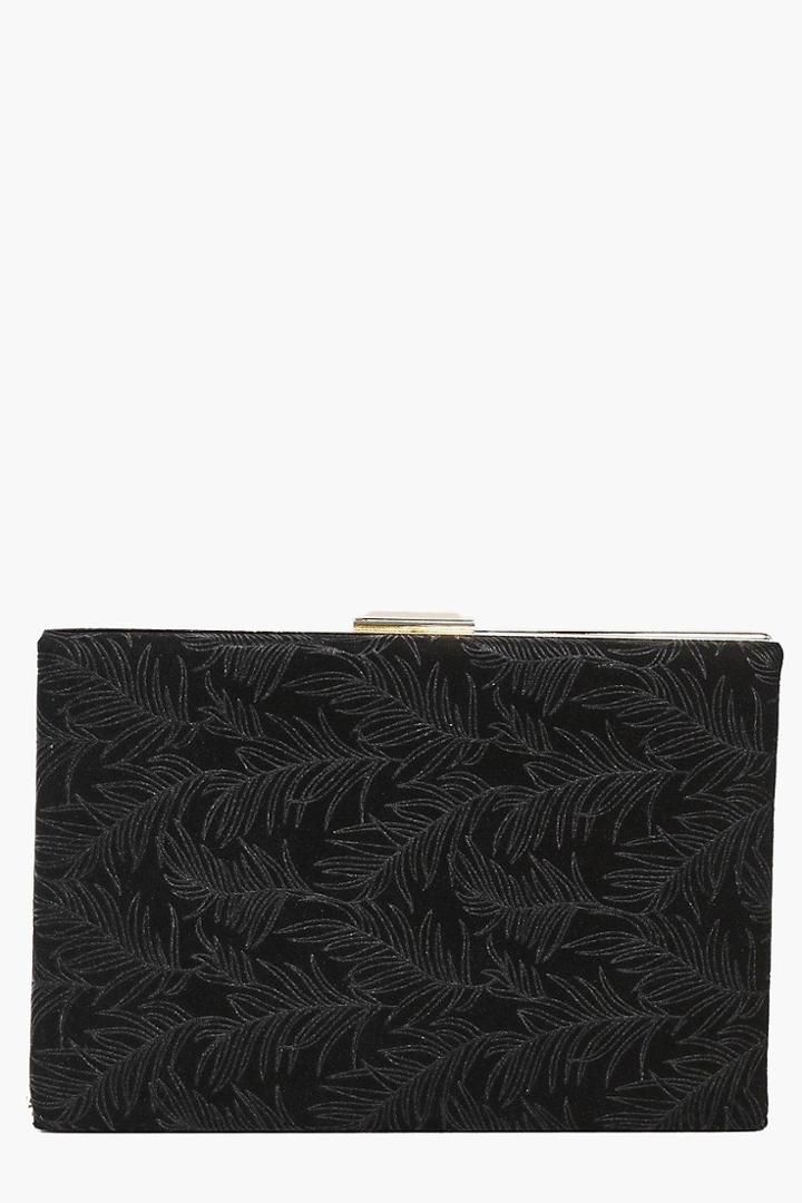 Boohoo Heidi Eastern Leaf Velvet Box Clutch Black