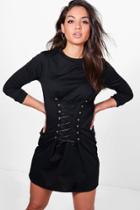 Boohoo Guinivere Corset Lace Up Sweat Dress Black