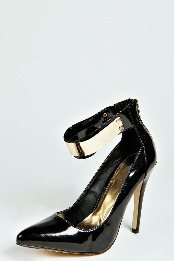 Boohoo Georgia Patent Plaque Detail Ankle Strap Heels - Black