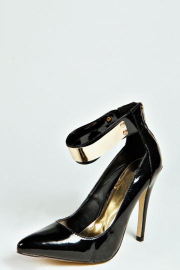 Boohoo Georgia Patent Plaque Detail Ankle Strap Heels - Black