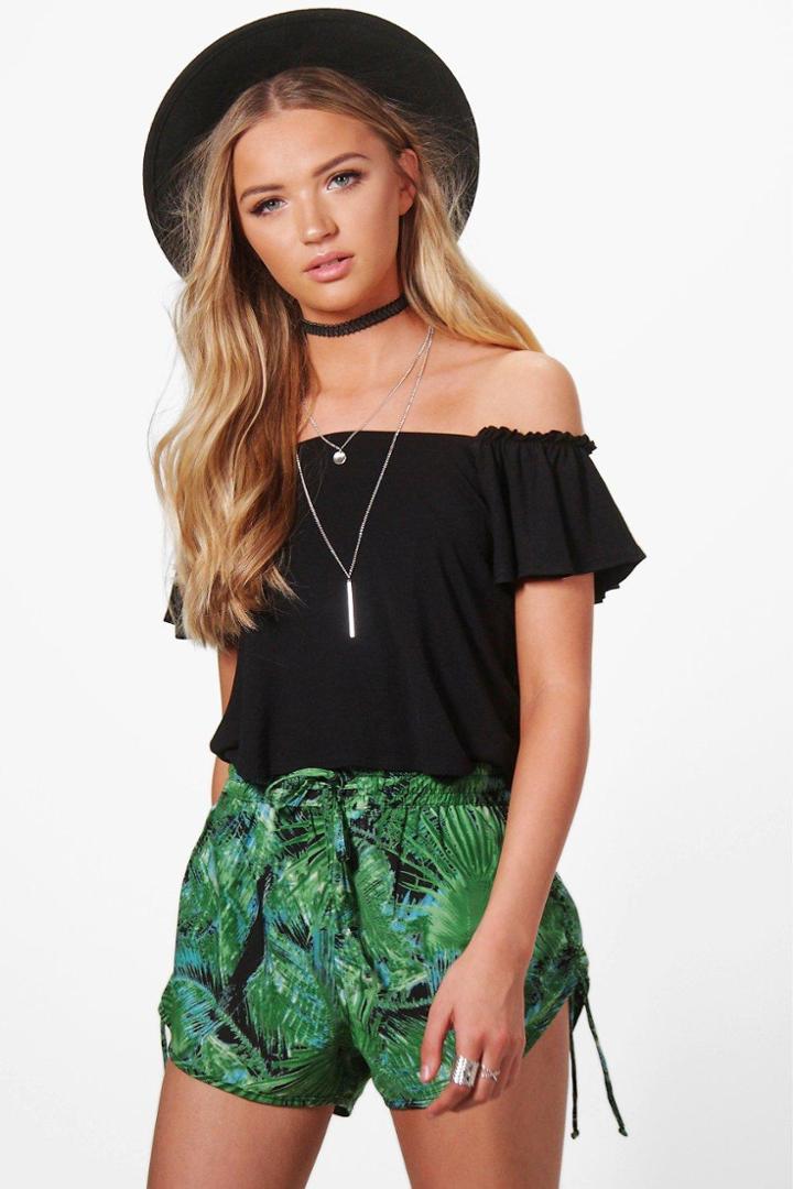 Boohoo Inga Palm Print Runner Shorts Green