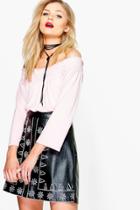 Boohoo Petite Issy Shirred Off The Shoulder Top Lotus