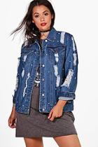 Boohoo Plus Molly Oversized Pearl Detail Denim Jacket