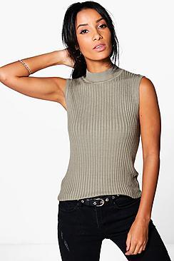 Boohoo Elizabeth Sleeveless Turtle Neck Knit Tank