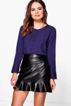 Boohoo Neave Button Front Blouse Navy