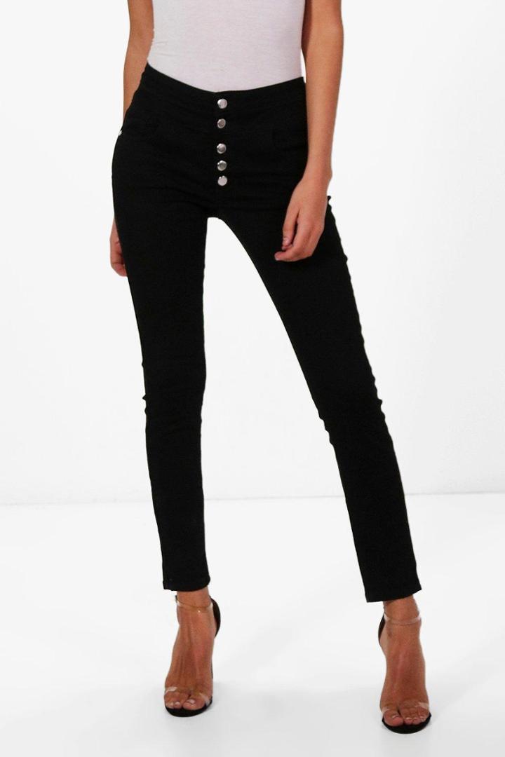 Boohoo Holly 5 Button Ultra High Waist Skinny Jeans Black