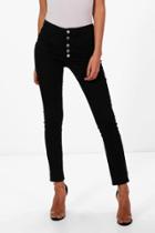 Boohoo Holly 5 Button Ultra High Waist Skinny Jeans Black