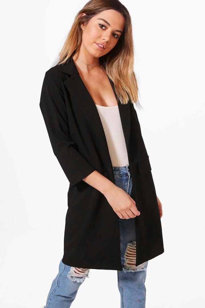 Boohoo Petite Liz Zip Pocket Turn Up Boyfriend Blazer Black