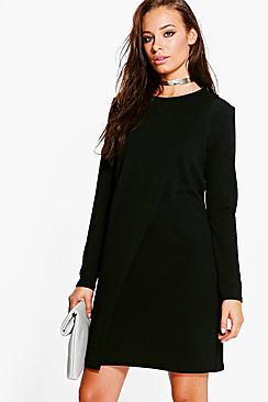 Boohoo Jenny Long Sleeve Wrap Over Shift Dress