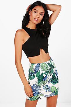 Boohoo Rosalie Large Palm Print Mini Skirt