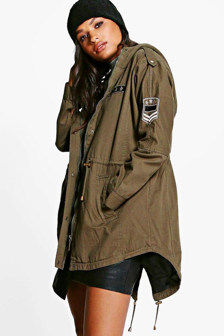 Boohoo Lottie Oversized Batwing Sleeve Hooded Parka Khaki