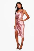 Boohoo Gaynor Satin Wrap Strappy Midi Dress Rose