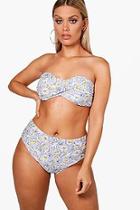 Boohoo Plus Kelly Ditzy Daisy Twist Bandeau High Waist Bikini