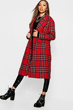 Boohoo Tartan Check Oversize Wool Look Coat