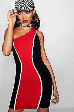 Boohoo Brooke One Shoulder Contrast Mini Dress