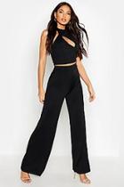 Boohoo Cut Out High Neck Top & Wide Leg Trouser Co-ord