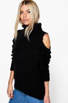 Boohoo Lola Roll Neck Cold Shoulder Jumper Black
