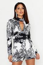 Boohoo Satin Scarf Print High Neck Skort Playsuit