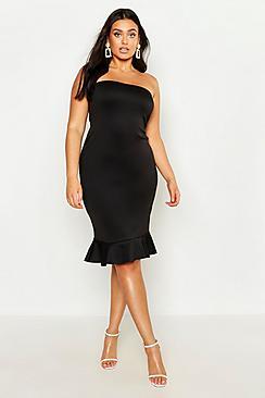 Boohoo Plus Bandeau Frill Hem Midi Dress