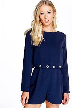 Boohoo Katie Eyelet Trim Double Layer Playsuit