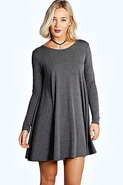 Boohoo Florance Long Sleeve Scoop Neck Swing Dress