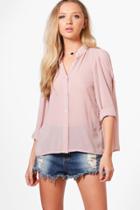 Boohoo Lucy Button Through Pleated Back Blouse Nude