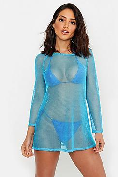 Boohoo Neon Fishnet Beach Dress