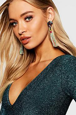 Boohoo Rainbow Gem Tassel Earrings