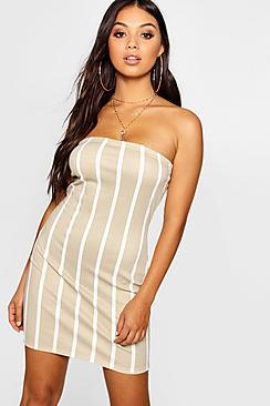 Boohoo Petite Stripe Bandeau Mini Dress