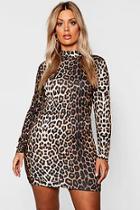 Boohoo Plus High Neck Long Sleeve Leopard Mini Dress
