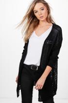Boohoo Hannah Crochet Hem Cardigan Black