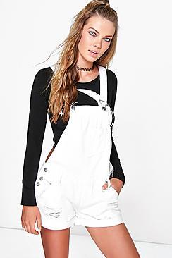 Boohoo Eadie White Denim Dungaree Shorts