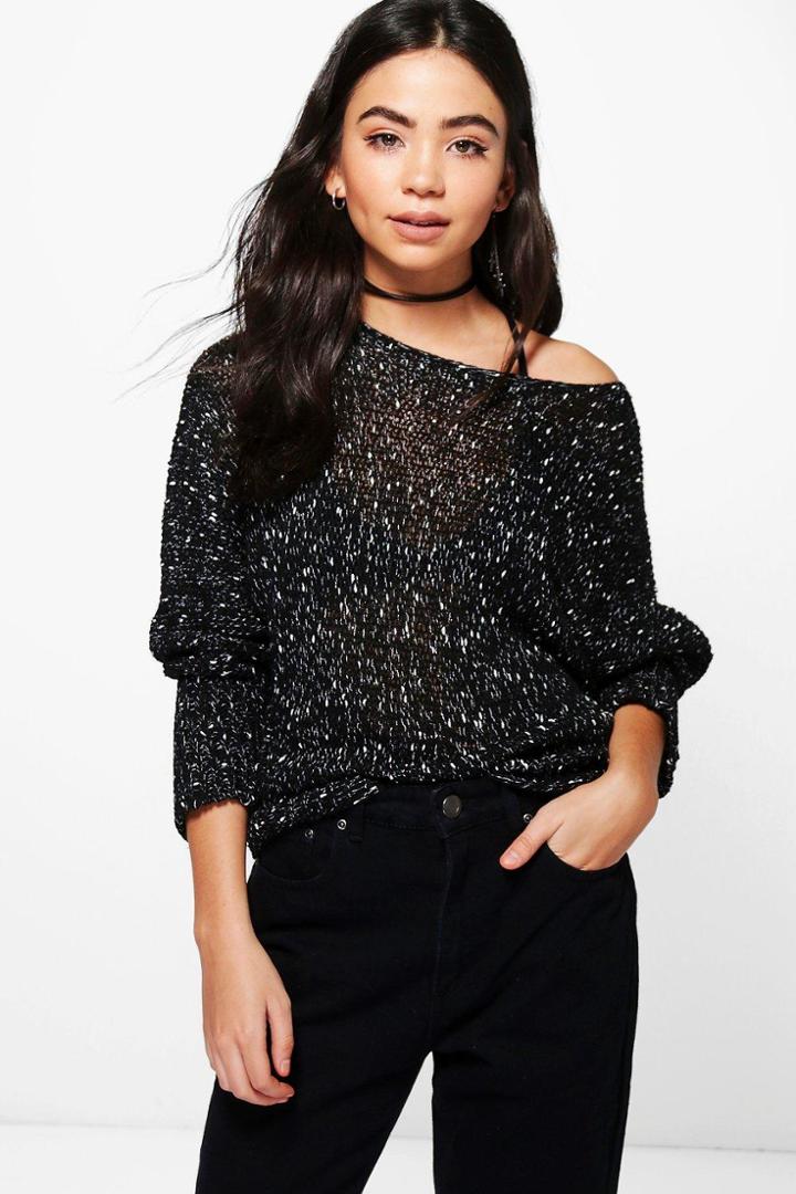 Boohoo Connie Popcorn Knit Jumper Black