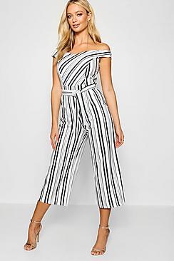 Boohoo Tie Waist Stripe Culotte Jumpsuit