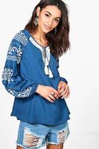 Boohoo Amelia Boutique Embroidered Woven Smock Top
