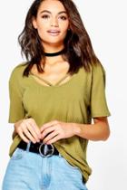 Boohoo Mae Soft Rib Strappy Neck Top Olive