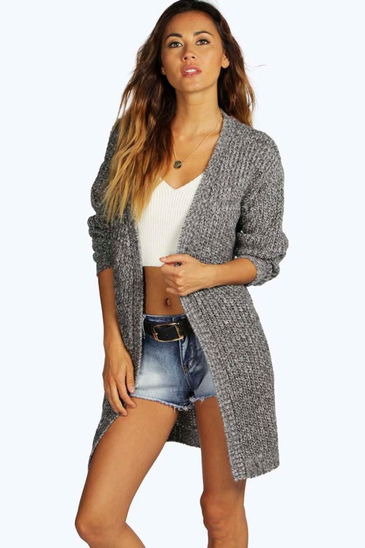 Boohoo Lydia Long Edge To Edge Maxi Cardigan Grey