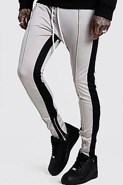 Boohoo Tricot Skinny Joggers With Side Panel