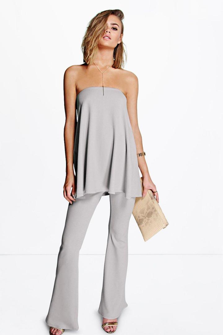 Boohoo Lisa Longline Bandeau And Flare Co-ord Set Grey